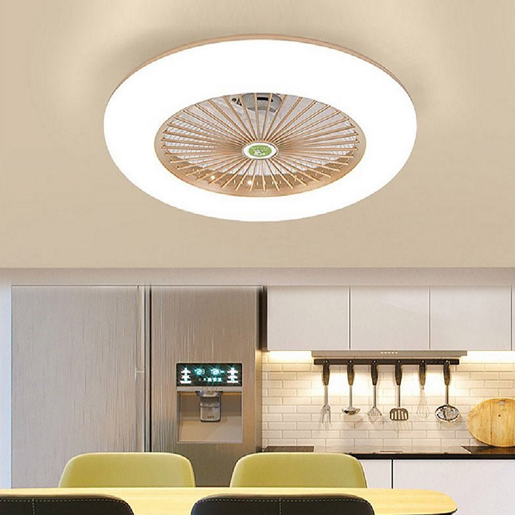 Round Flush Mount Bladeless Ceiling Fan with LED Light & Remote