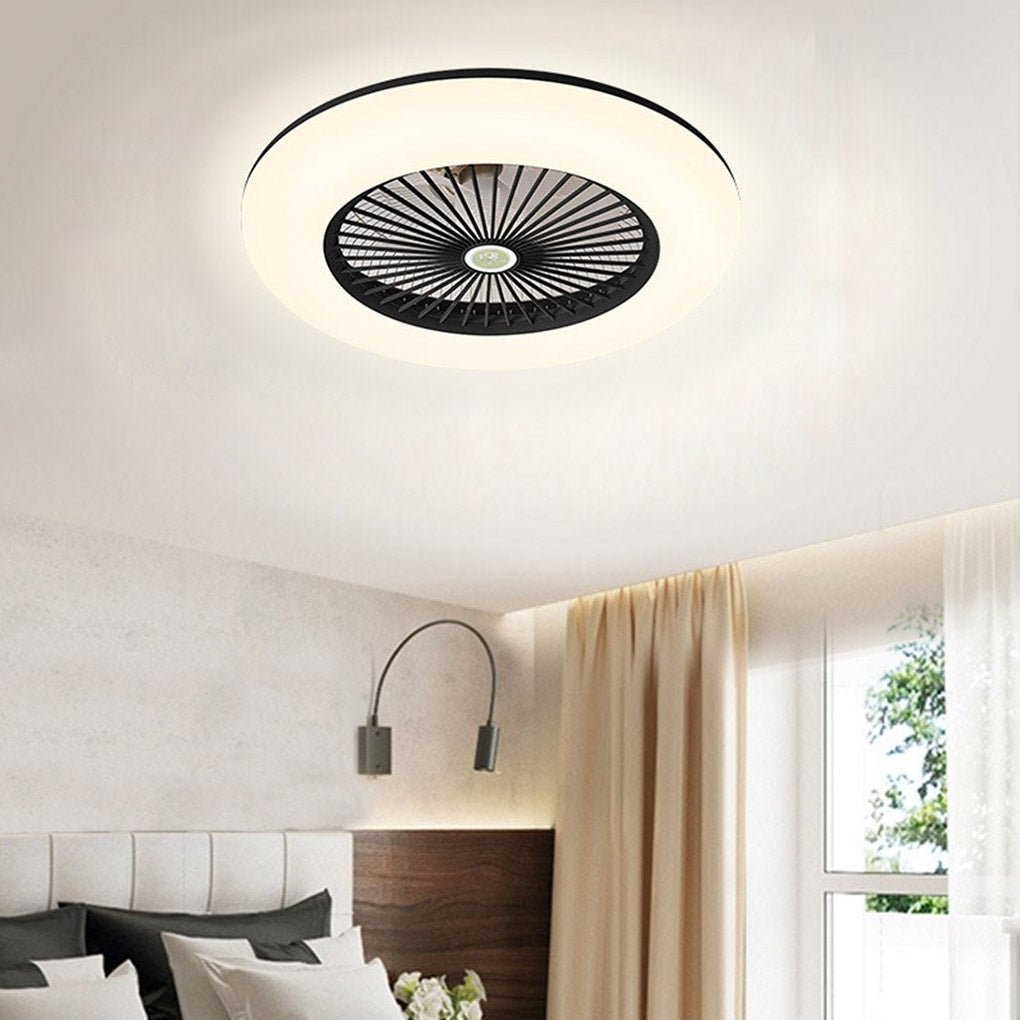 Round Flush Mount Bladeless Ceiling Fan with LED Light & Remote