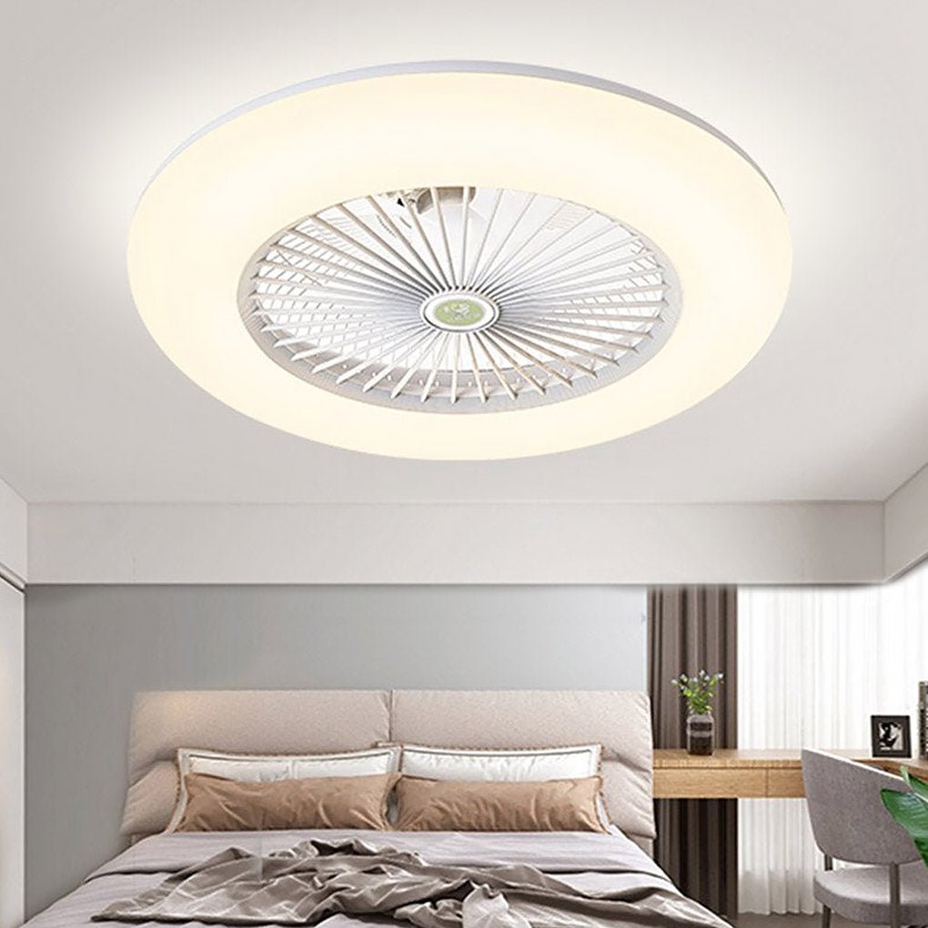 Round Flush Mount Bladeless Ceiling Fan with LED Light & Remote