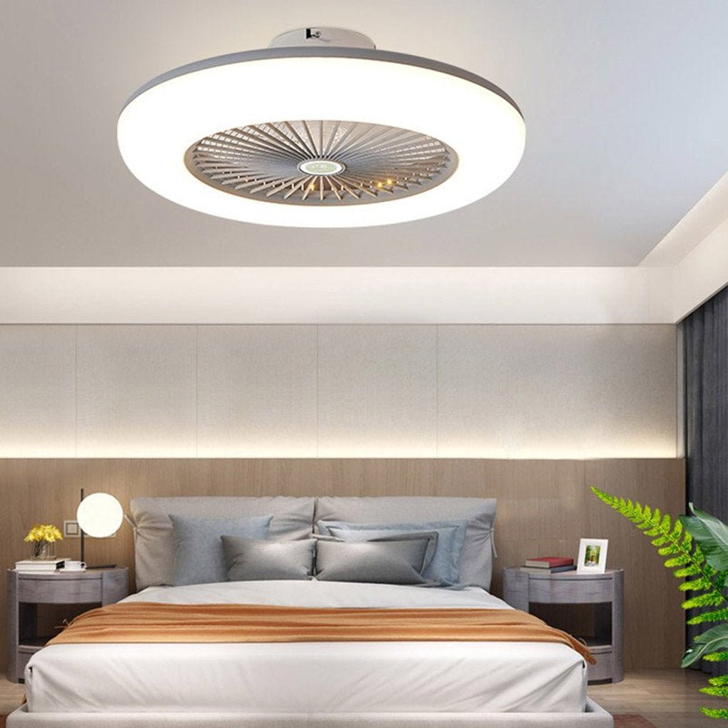 Round Flush Mount Bladeless Ceiling Fan with LED Light & Remote