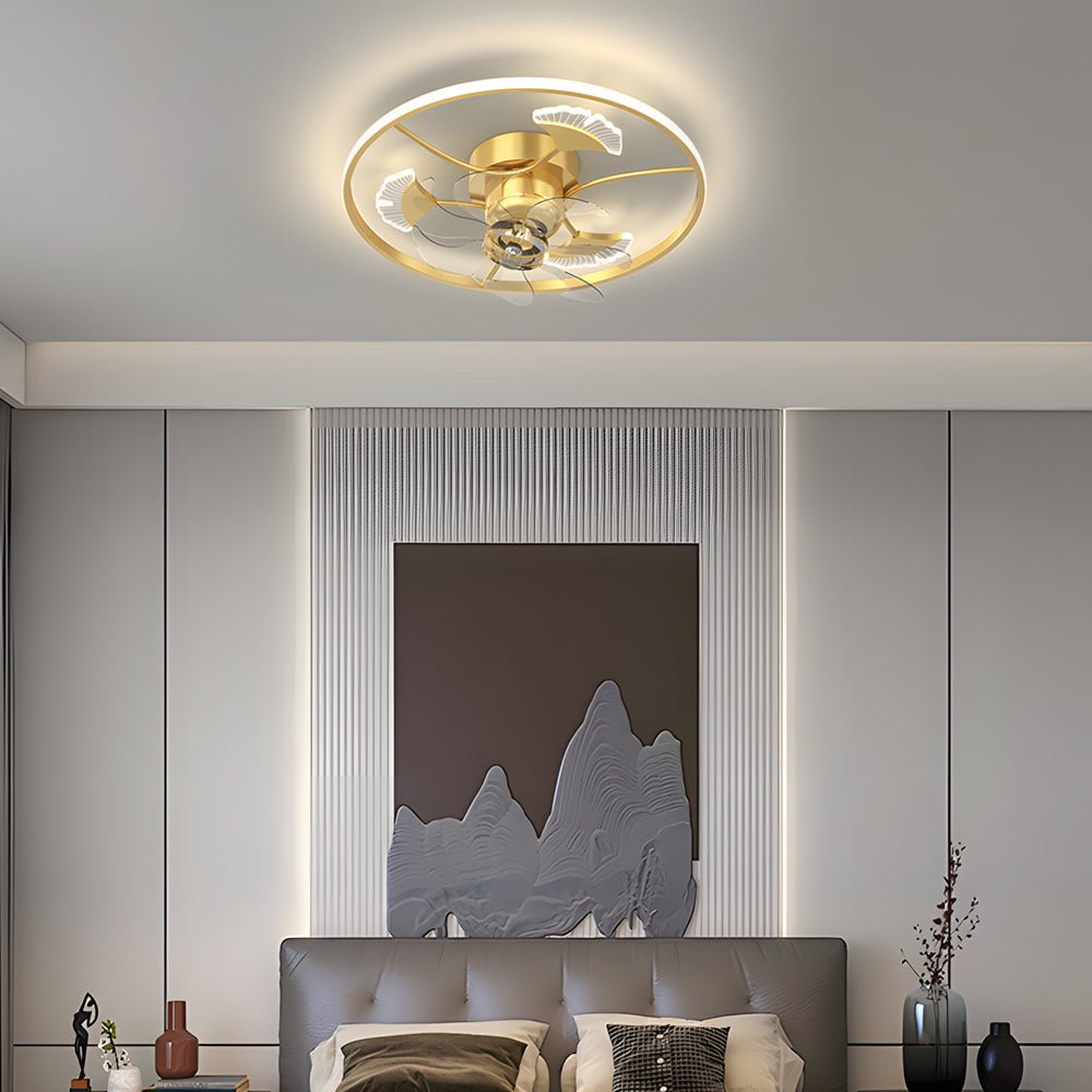 Ginkgo Leaf Modern Ceiling Fan Light with LED - Iron & Acrylic