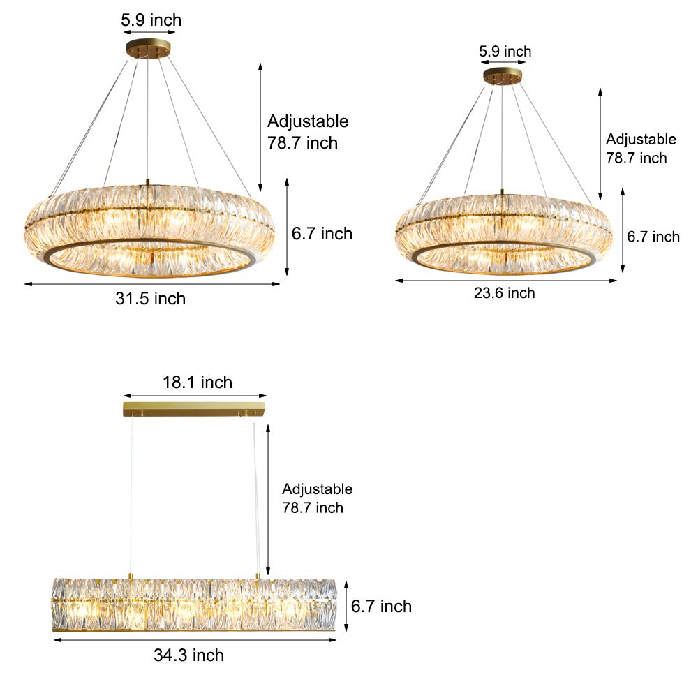 Modern Glass Chandelier with 3-Step Dimming & Adjustable Height