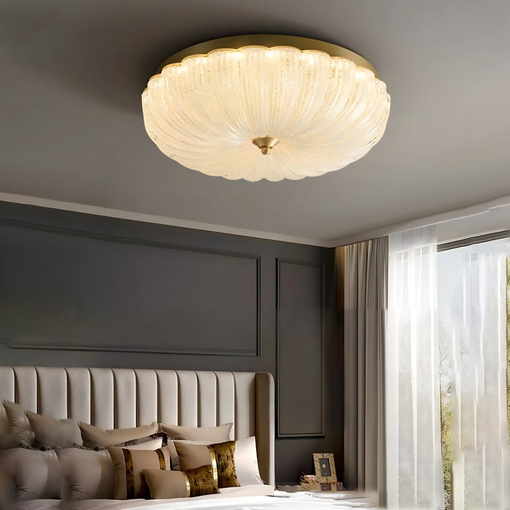 Glass Petal Flush Mount Ceiling Light with 3-Step Dimming - Copper