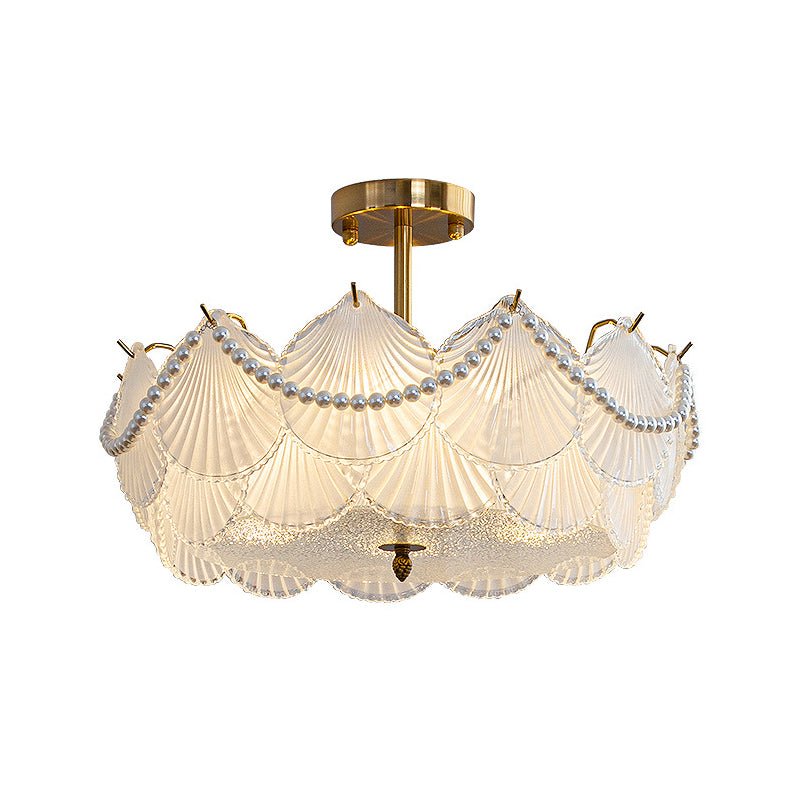 Glass Seashell Chandelier with Pearl Chain - Modern French Style