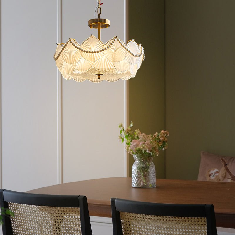 Glass Seashell Chandelier with Pearl Chain - Modern French Style