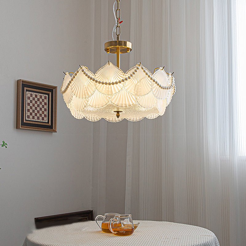 Glass Seashell Chandelier with Pearl Chain - Modern French Style