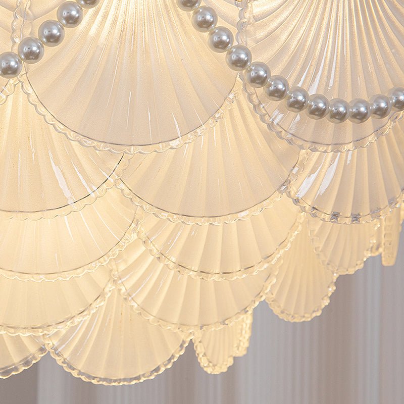 Glass Seashell Chandelier with Pearl Chain - Modern French Style