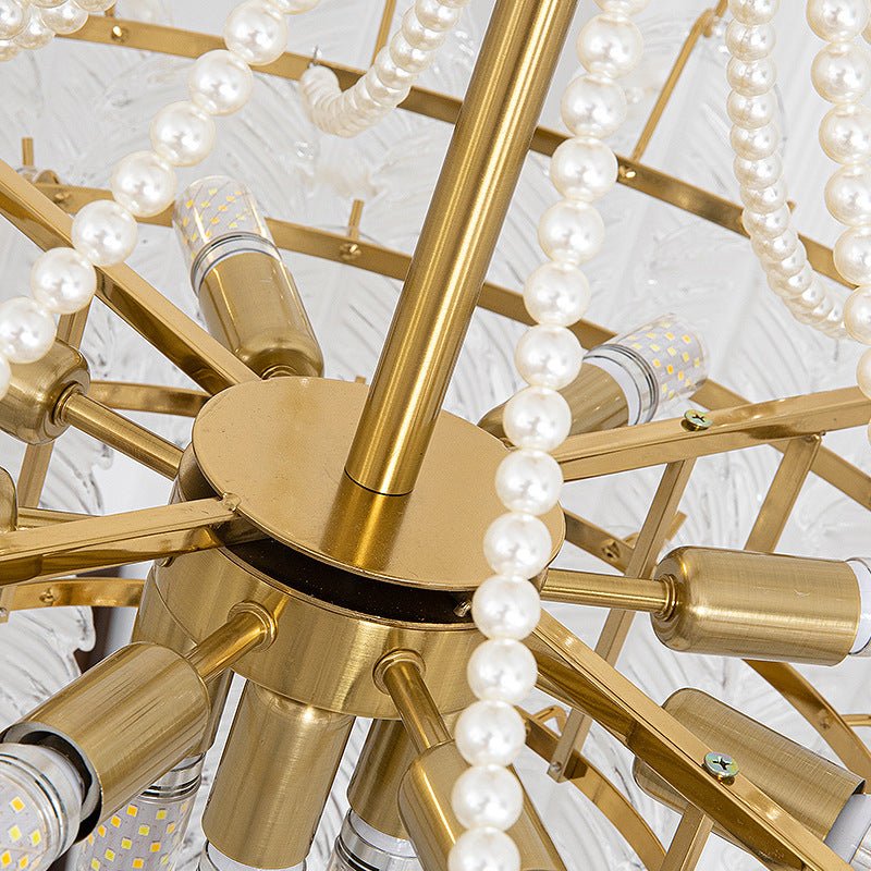 Glass Seashell Chandelier with Pearl Chain - Modern French Style
