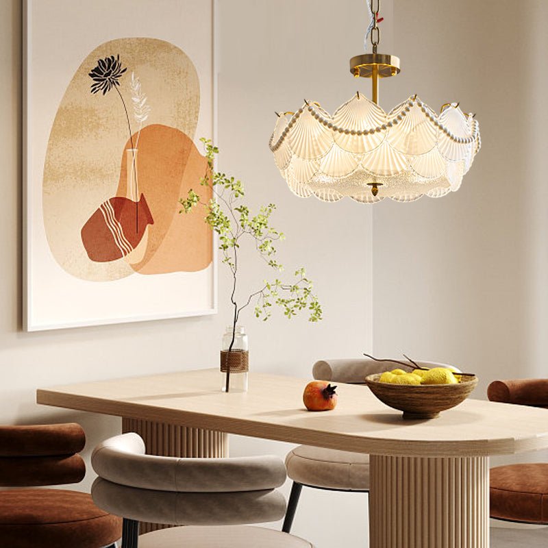 Glass Seashell Chandelier with Pearl Chain - Modern French Style