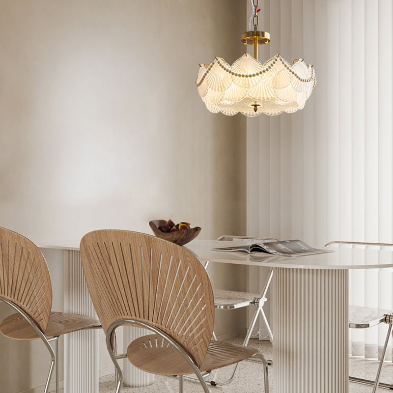 Glass Seashell Chandelier with Pearl Chain - Modern French Style