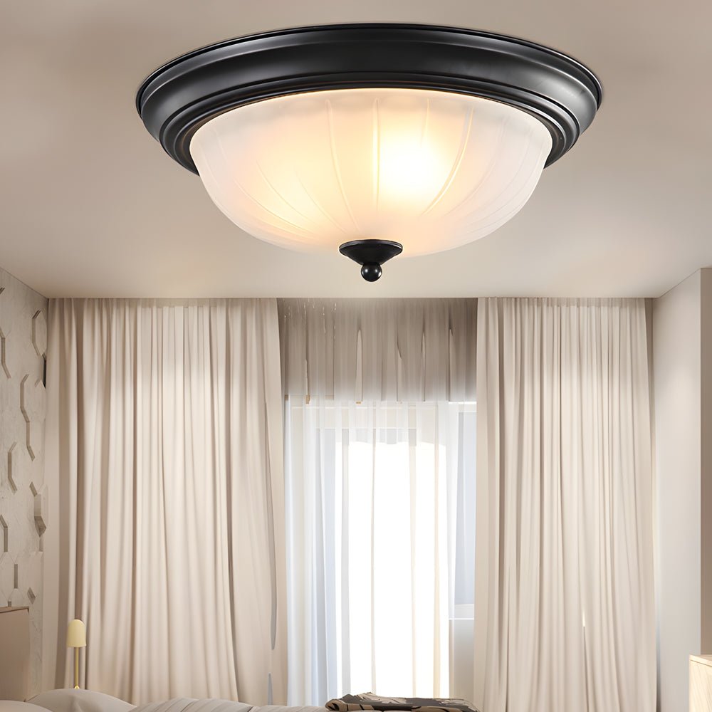 Round Glass Shade Iron Flush Mount Ceiling Light
