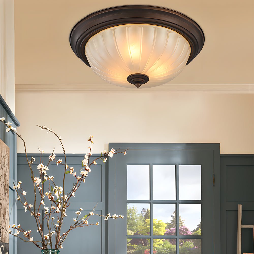 Round Glass Shade Iron Flush Mount Ceiling Light