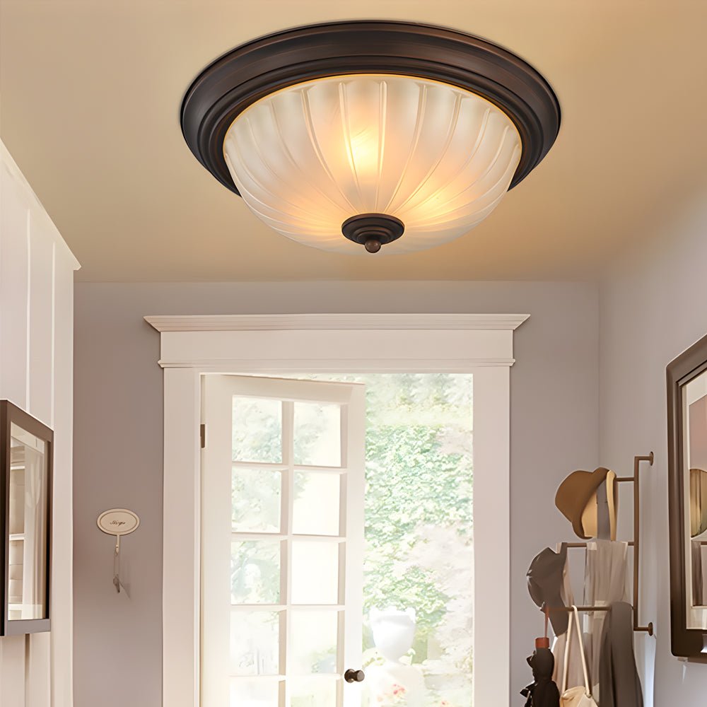 Round Glass Shade Iron Flush Mount Ceiling Light