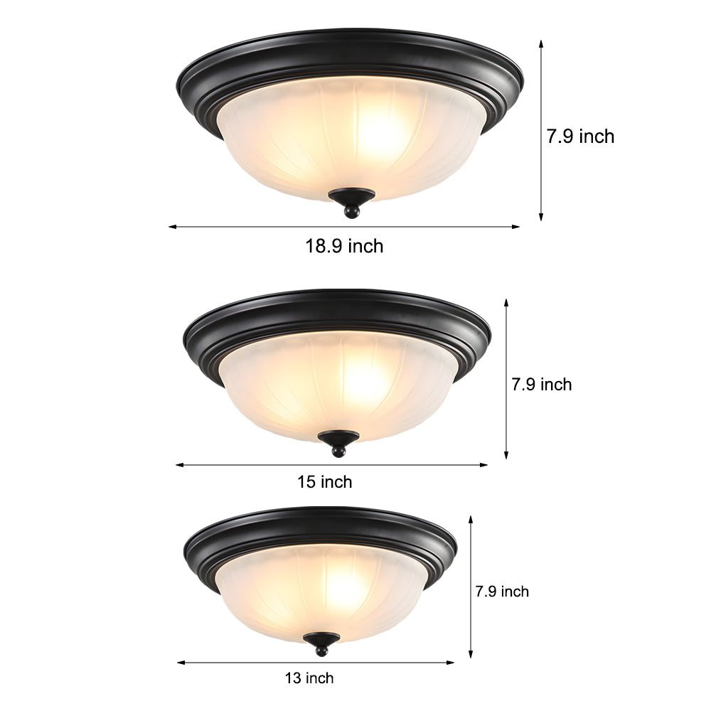 Round Glass Shade Iron Flush Mount Ceiling Light