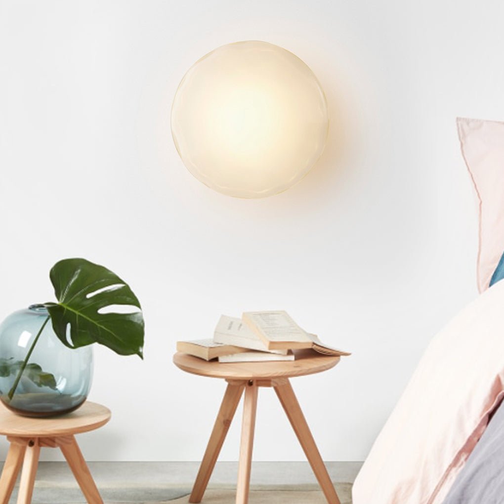 Round Glass Shell Wall Sconce Modern Bedside Study Light