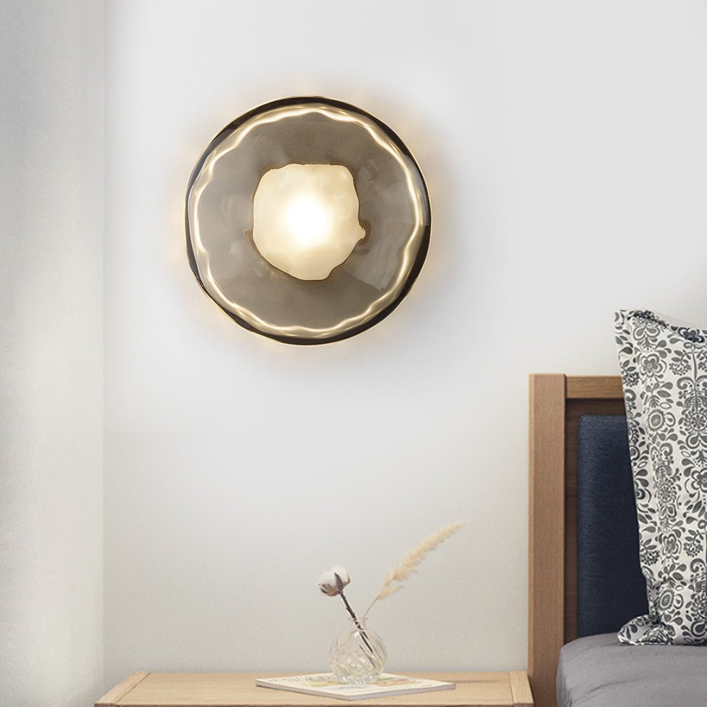 Round Glass Shell Wall Sconce Modern Bedside Study Light