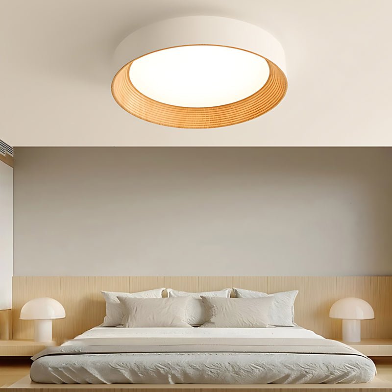 Round Wood Texture LED Ceiling Light with Three-Step Dimming