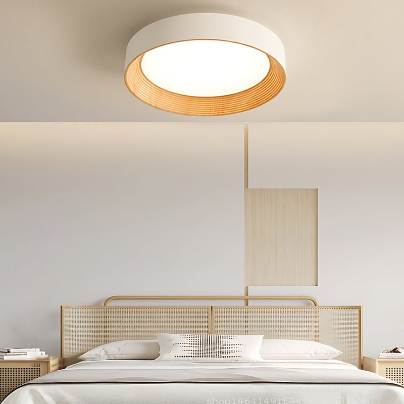 Round Wood Texture LED Ceiling Light with Three-Step Dimming