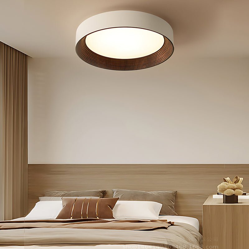 Round Wood Texture LED Ceiling Light with Three-Step Dimming