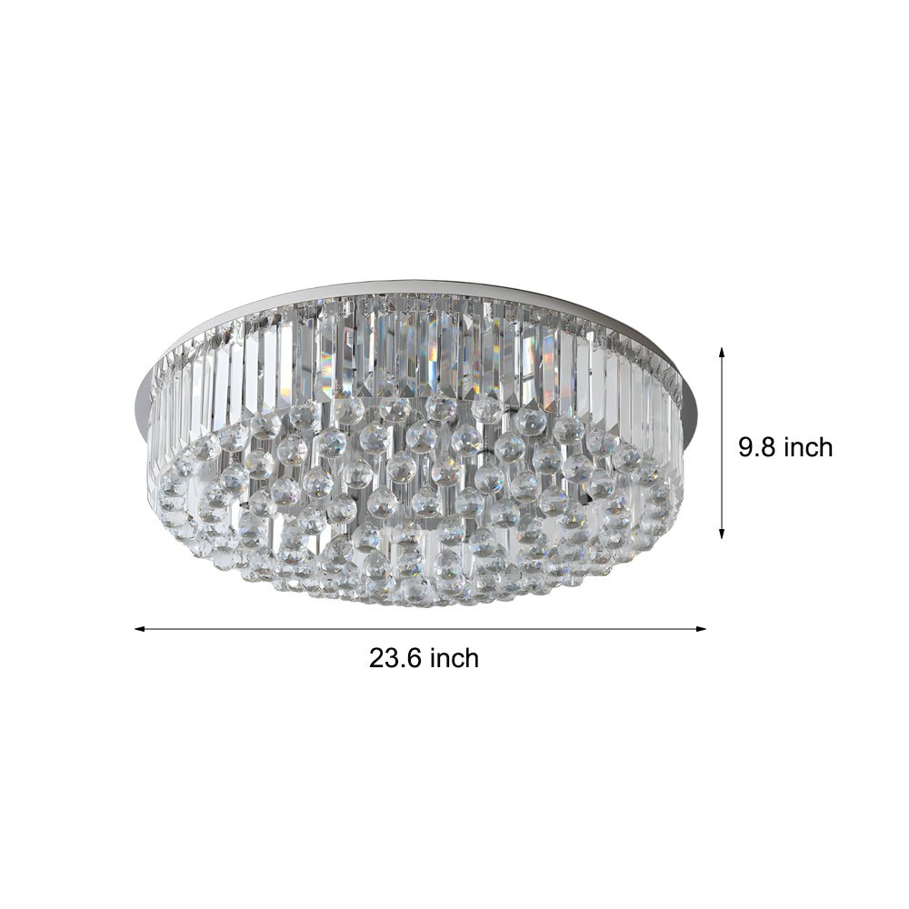 Modern Round Crystal Flush Mount Ceiling Light with 3-Step Dimming
