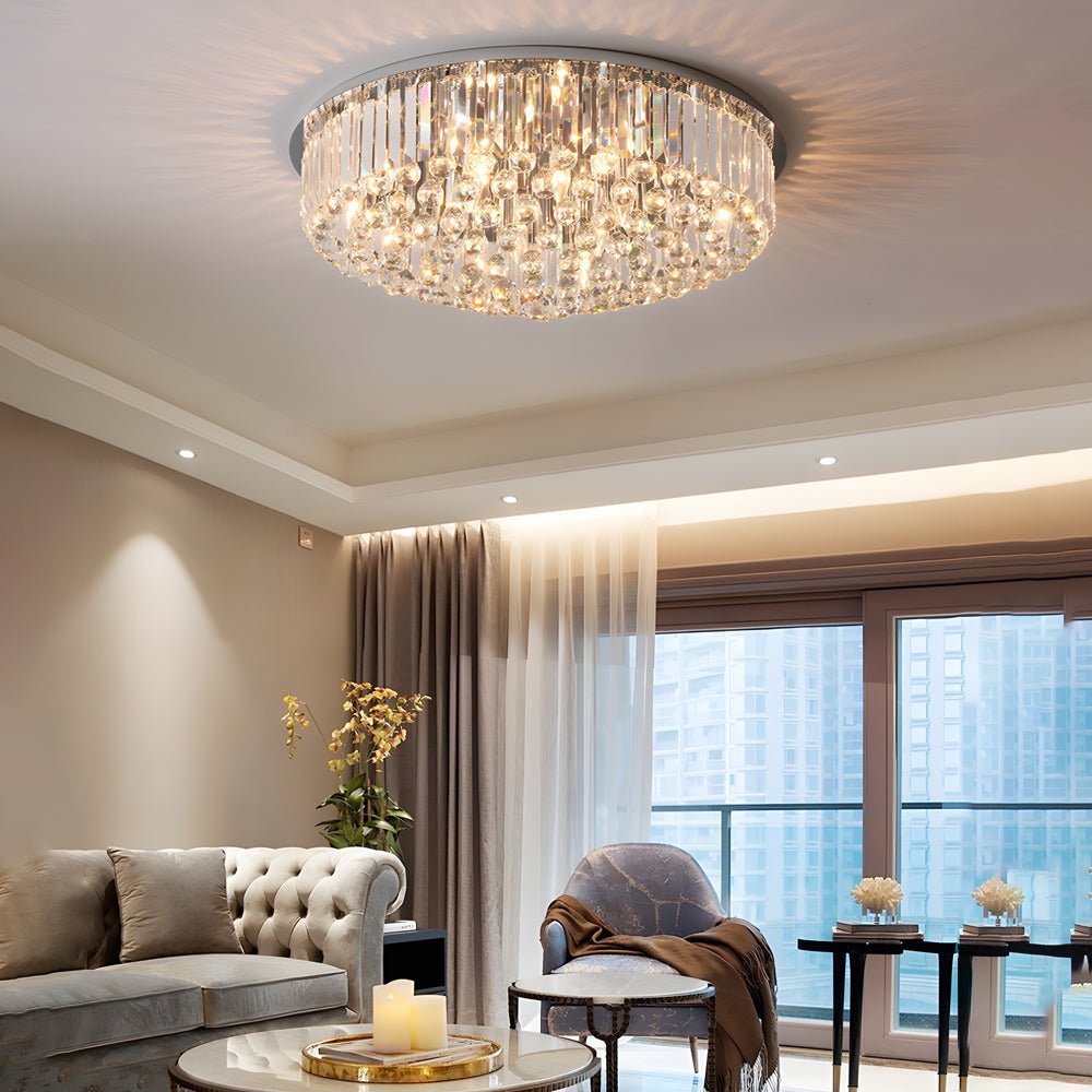 Modern Round Crystal Flush Mount Ceiling Light with 3-Step Dimming