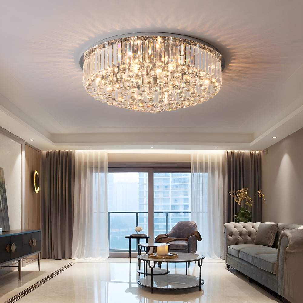 Modern Round Crystal Flush Mount Ceiling Light with 3-Step Dimming