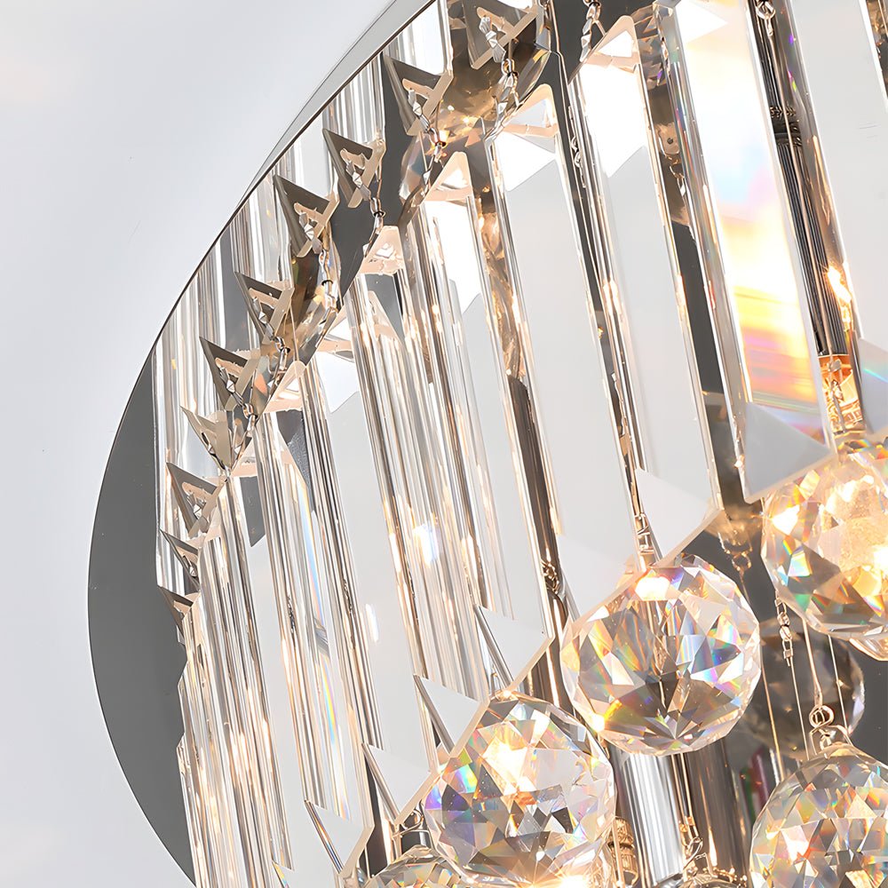 Modern Round Crystal Flush Mount Ceiling Light with 3-Step Dimming