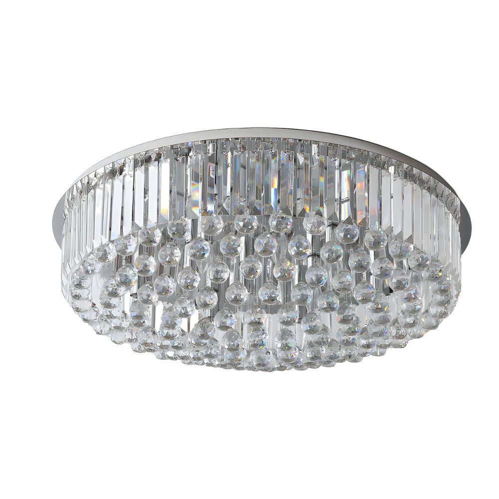 Modern Round Crystal Flush Mount Ceiling Light with 3-Step Dimming