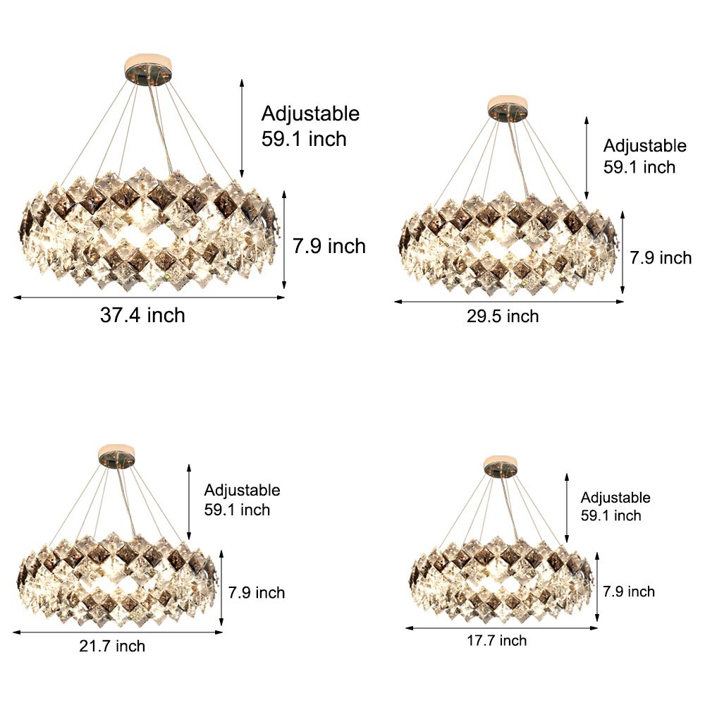 Modern Crystal Chandelier with 3-Step Dimming & Hardware Finish