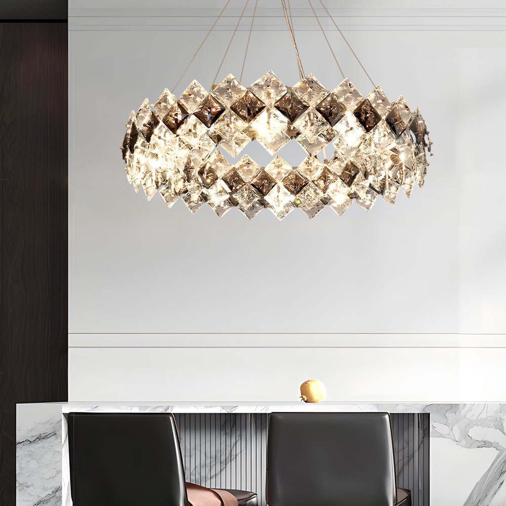 Modern Crystal Chandelier with 3-Step Dimming & Hardware Finish