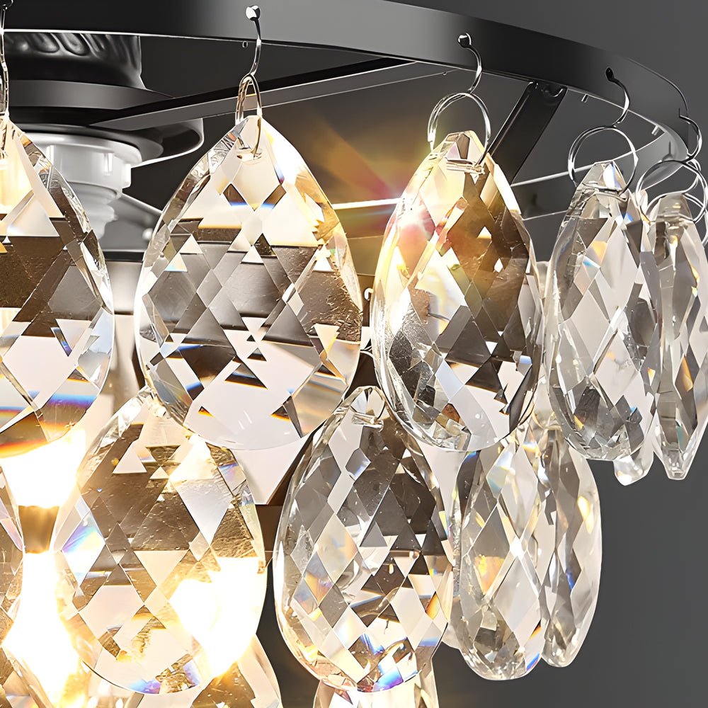 Modern Crystal Semi Flush Mount Ceiling Light - Black Metal Fixture