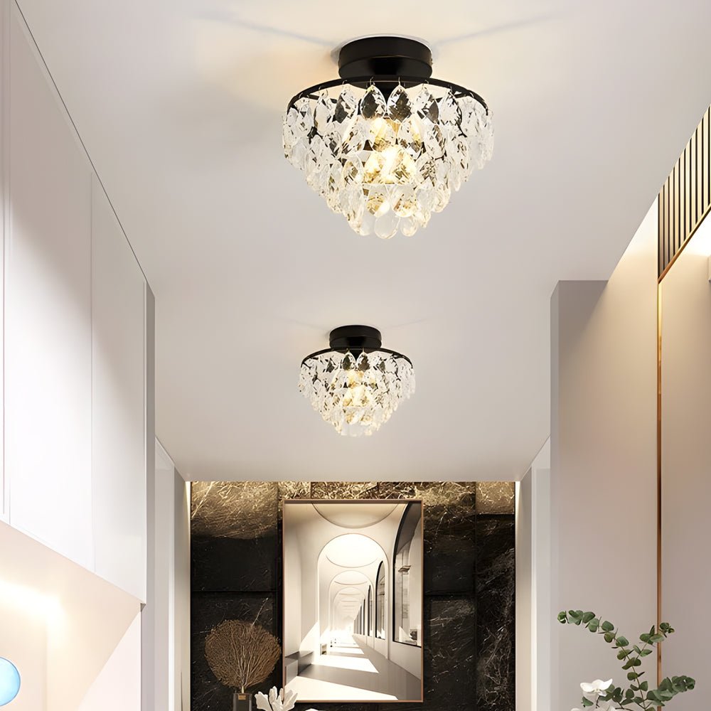 Modern Crystal Semi Flush Mount Ceiling Light - Black Metal Fixture