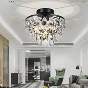 Modern Crystal Semi Flush Mount Ceiling Light - Black Metal Fixture