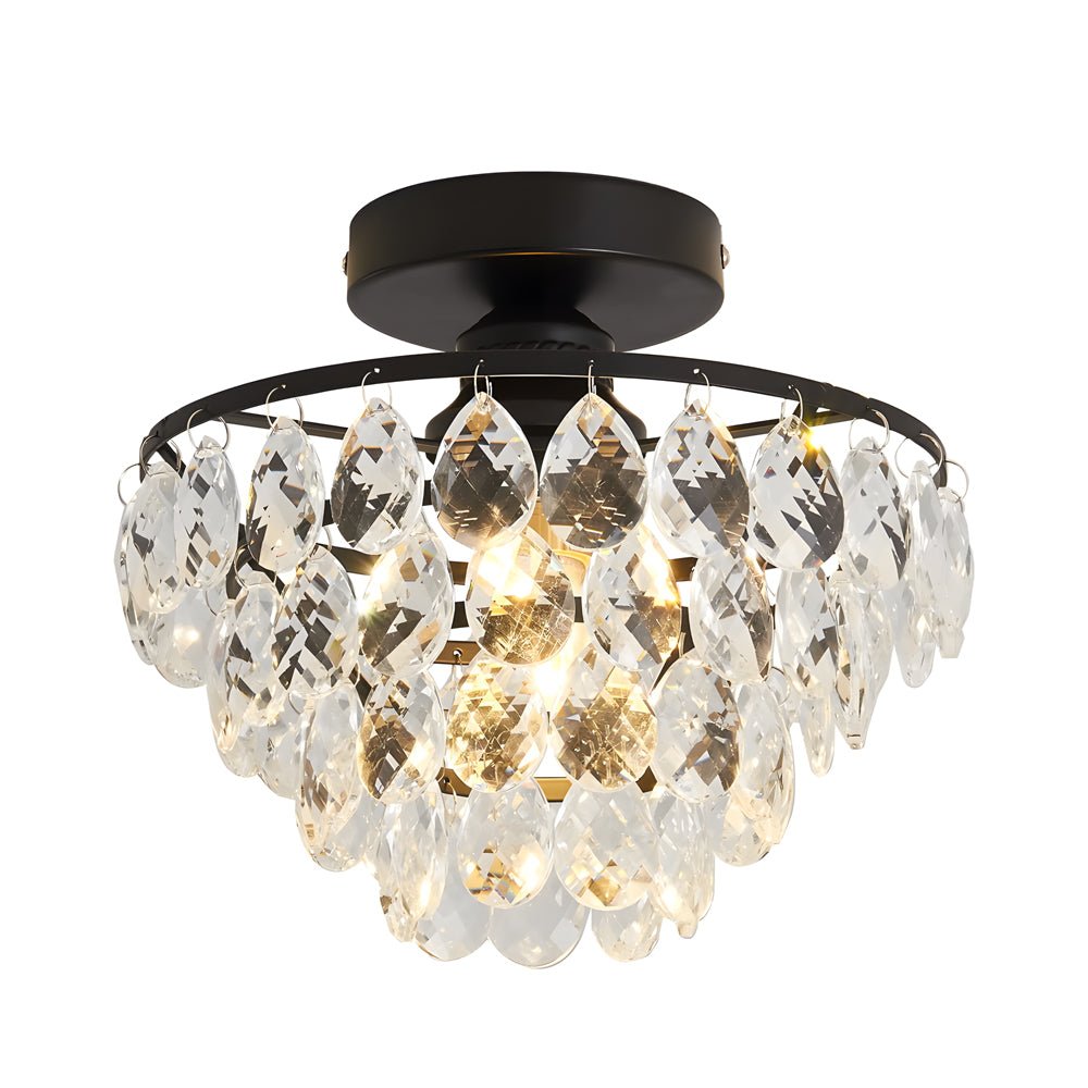 Modern Crystal Semi Flush Mount Ceiling Light - Black Metal Fixture