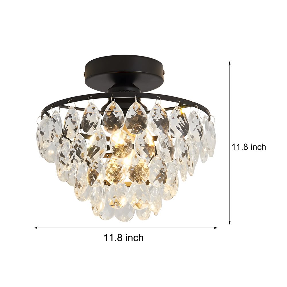 Modern Crystal Semi Flush Mount Ceiling Light - Black Metal Fixture