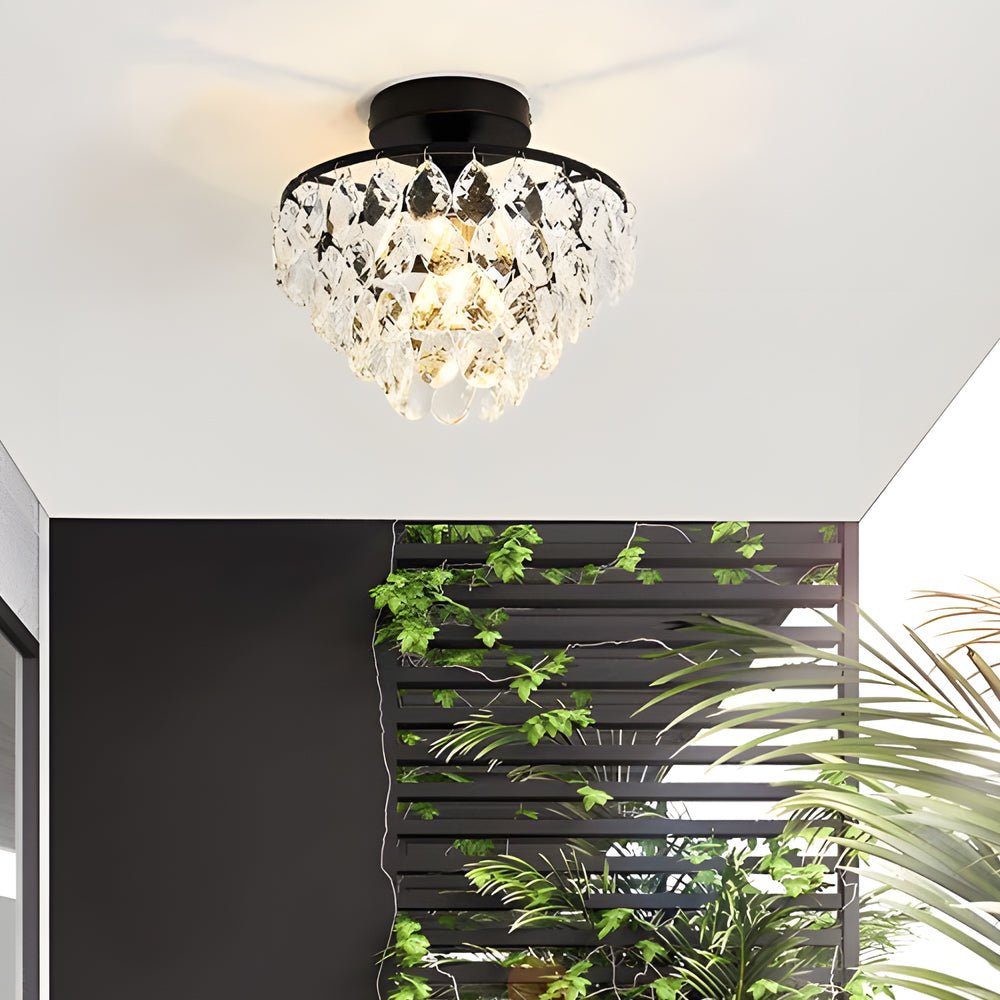 Modern Crystal Semi Flush Mount Ceiling Light - Black Metal Fixture