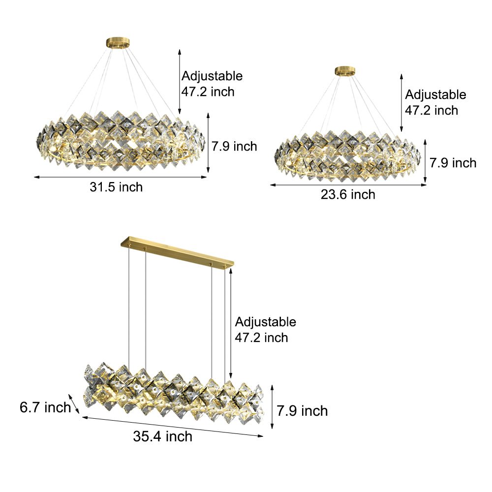 Crystal Copper Chandelier Modern Gold Finish Dining Room Lighting
