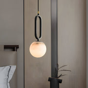 Modern Marble Ball Pendant Light with Copper Accent in Black
