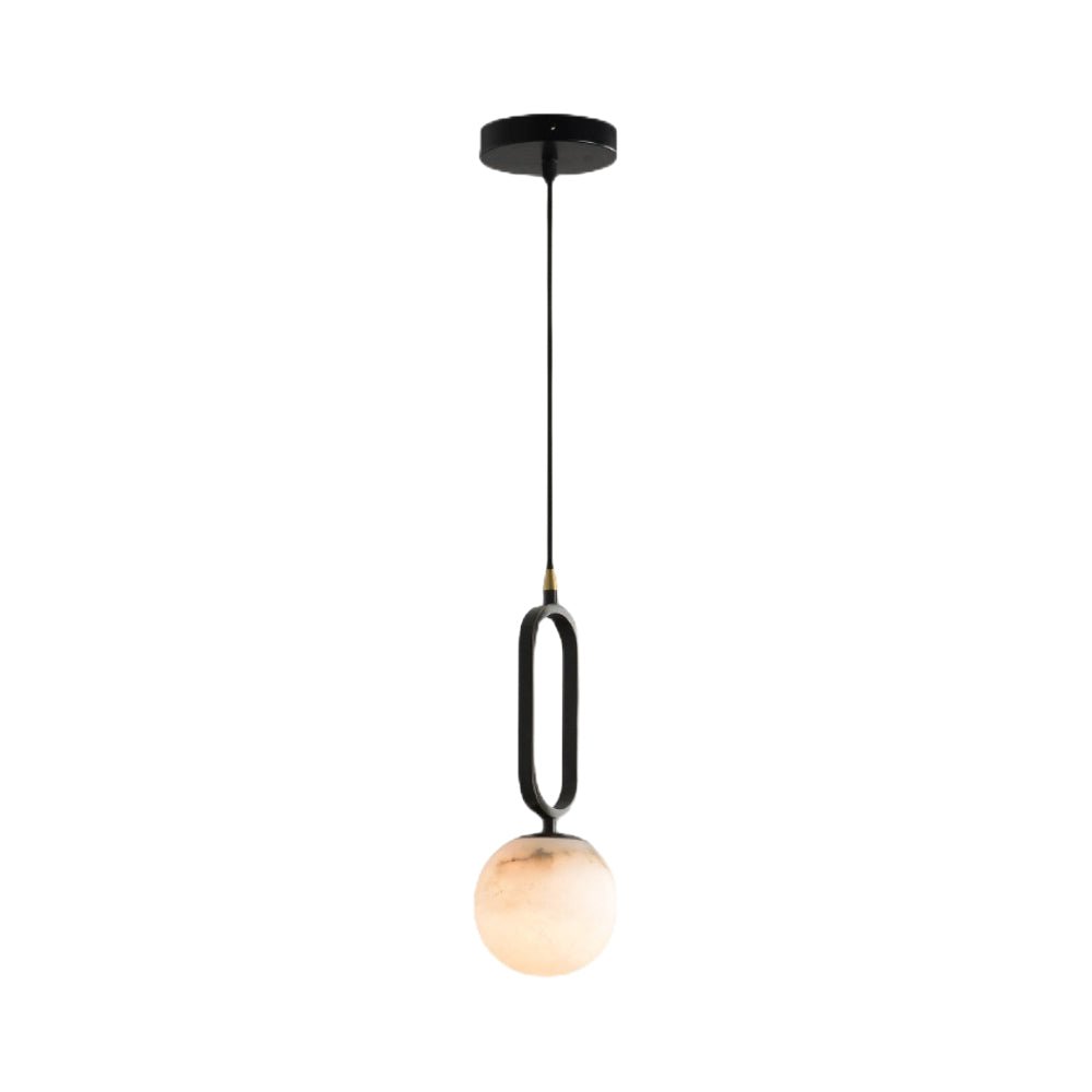Modern Marble Ball Pendant Light with Copper Accent in Black