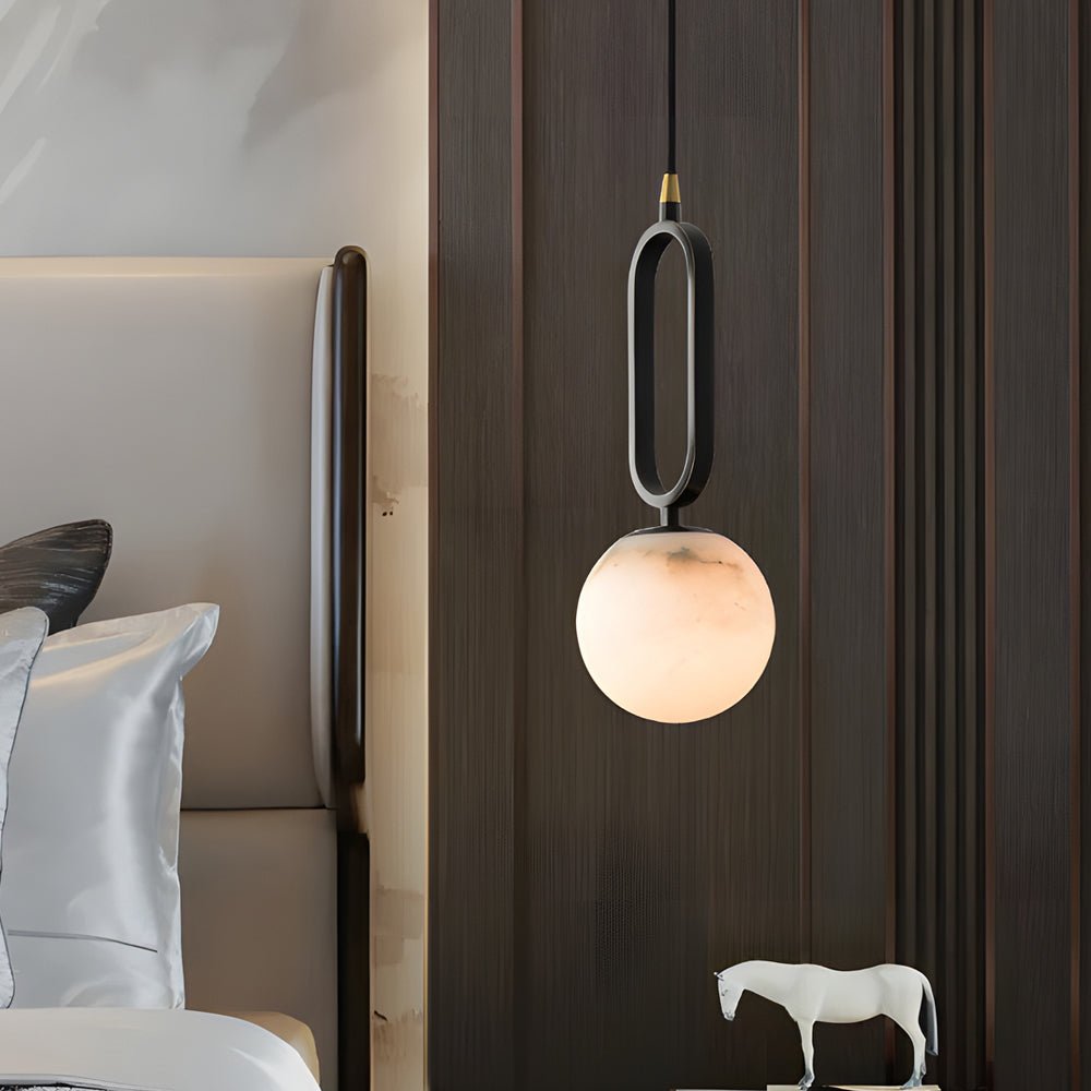 Modern Marble Ball Pendant Light with Copper Accent in Black