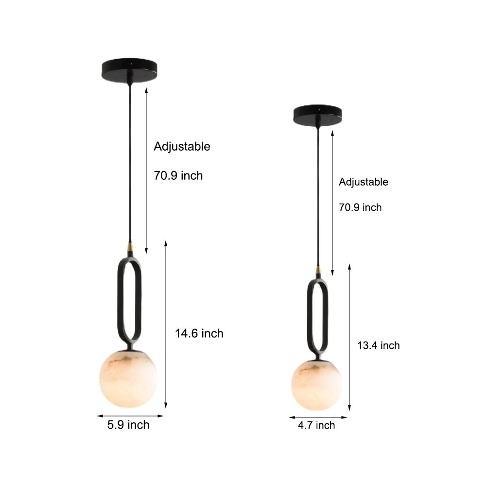 Modern Marble Ball Pendant Light with Copper Accent in Black