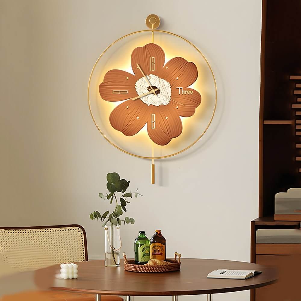 Modern Floral LED Wall Clock with Ambient Lighting - Silent Movement
