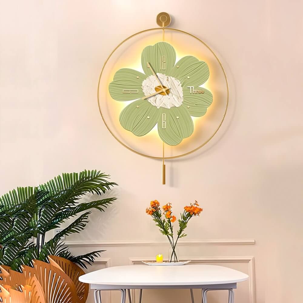Modern Floral LED Wall Clock with Ambient Lighting - Silent Movement