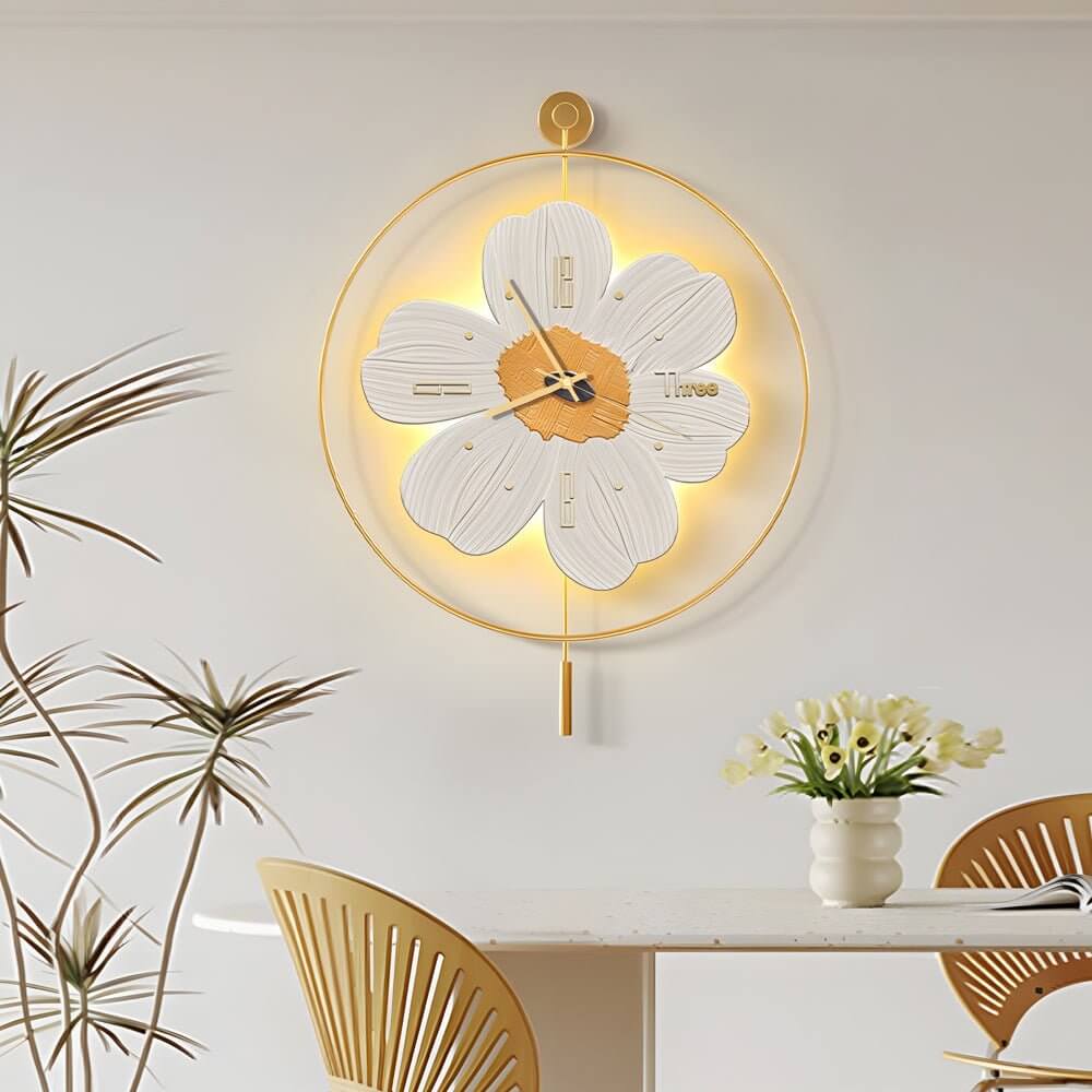 Modern Floral LED Wall Clock with Ambient Lighting - Silent Movement