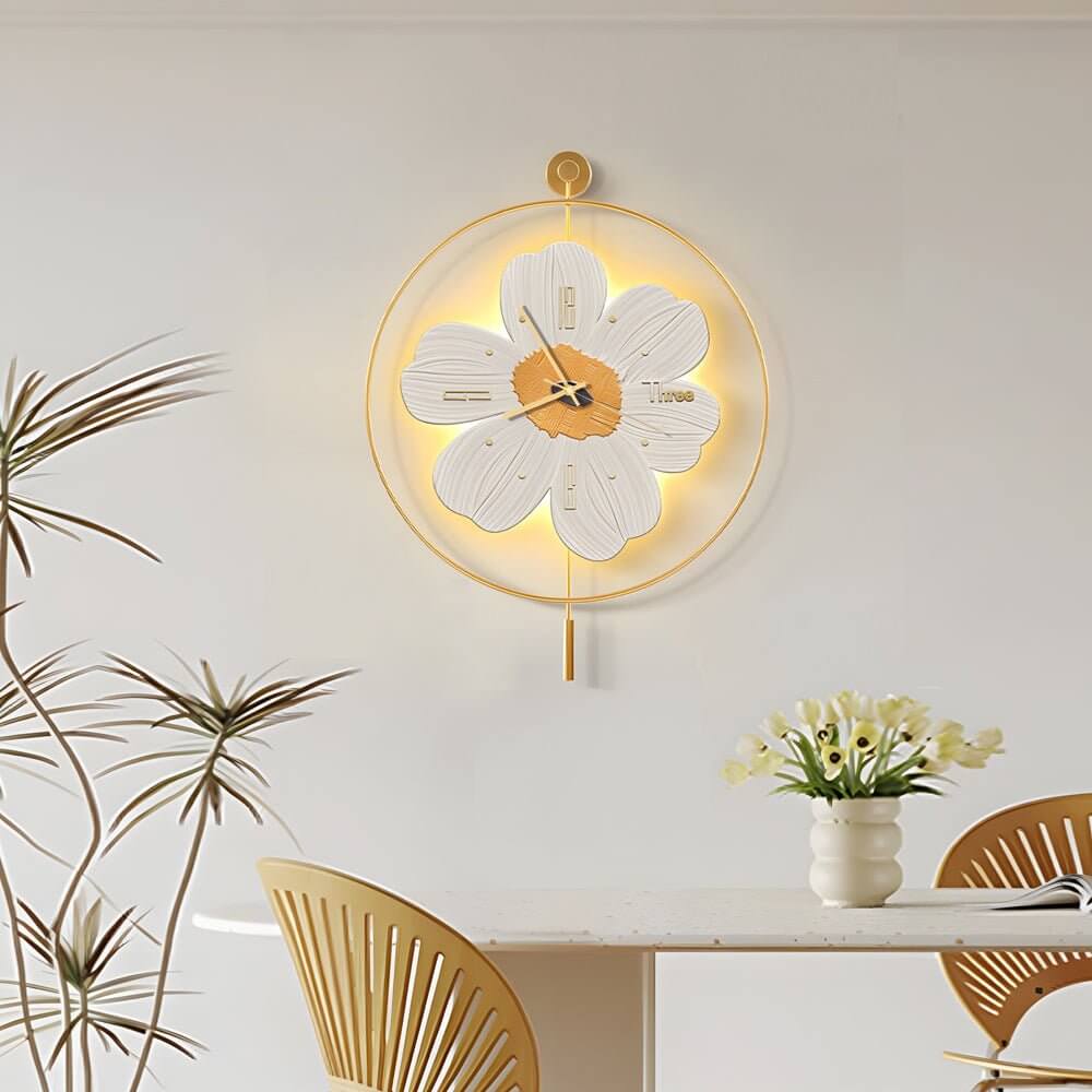Modern Floral LED Wall Clock with Ambient Lighting - Silent Movement