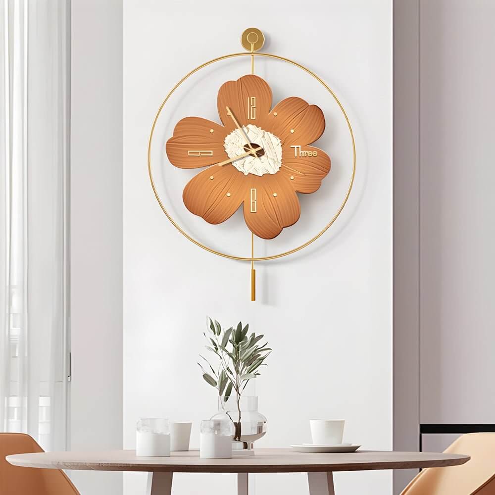 Modern Floral LED Wall Clock with Ambient Lighting - Silent Movement