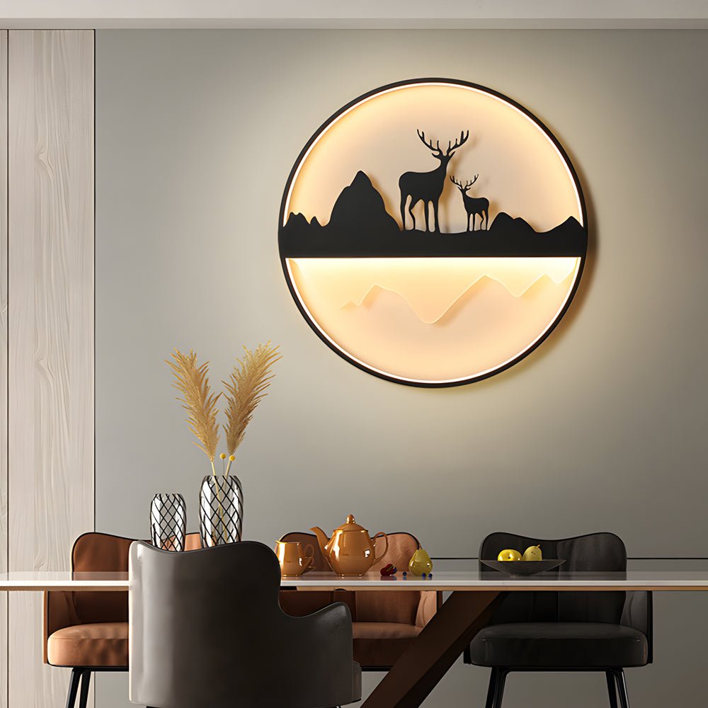 Mountain Scenery Silhouette Dimmable Outdoor Wall Light with Remote