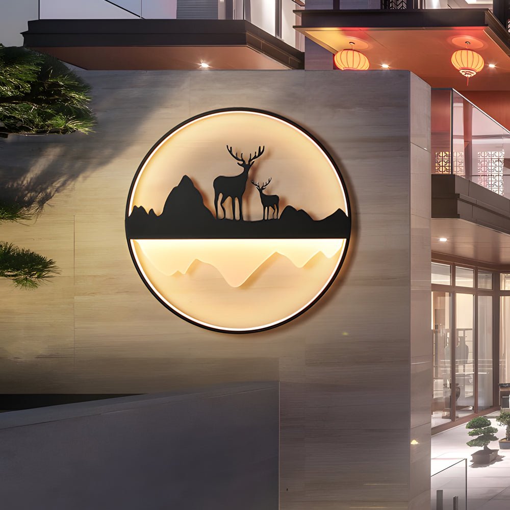 Mountain Scenery Silhouette Dimmable Outdoor Wall Light with Remote