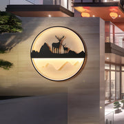 Mountain Scenery Silhouette Dimmable Outdoor Wall Light with Remote