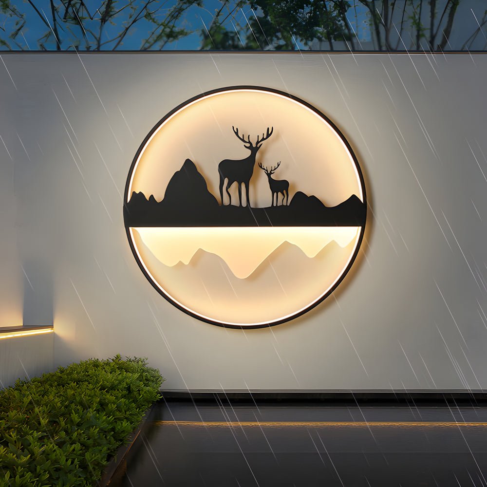 Mountain Scenery Silhouette Dimmable Outdoor Wall Light with Remote
